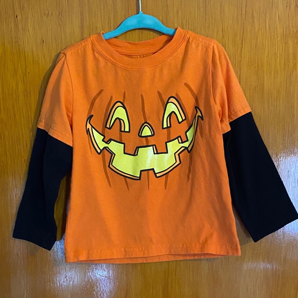 Orange Halloween Pumpkin Face Shirt - 3T